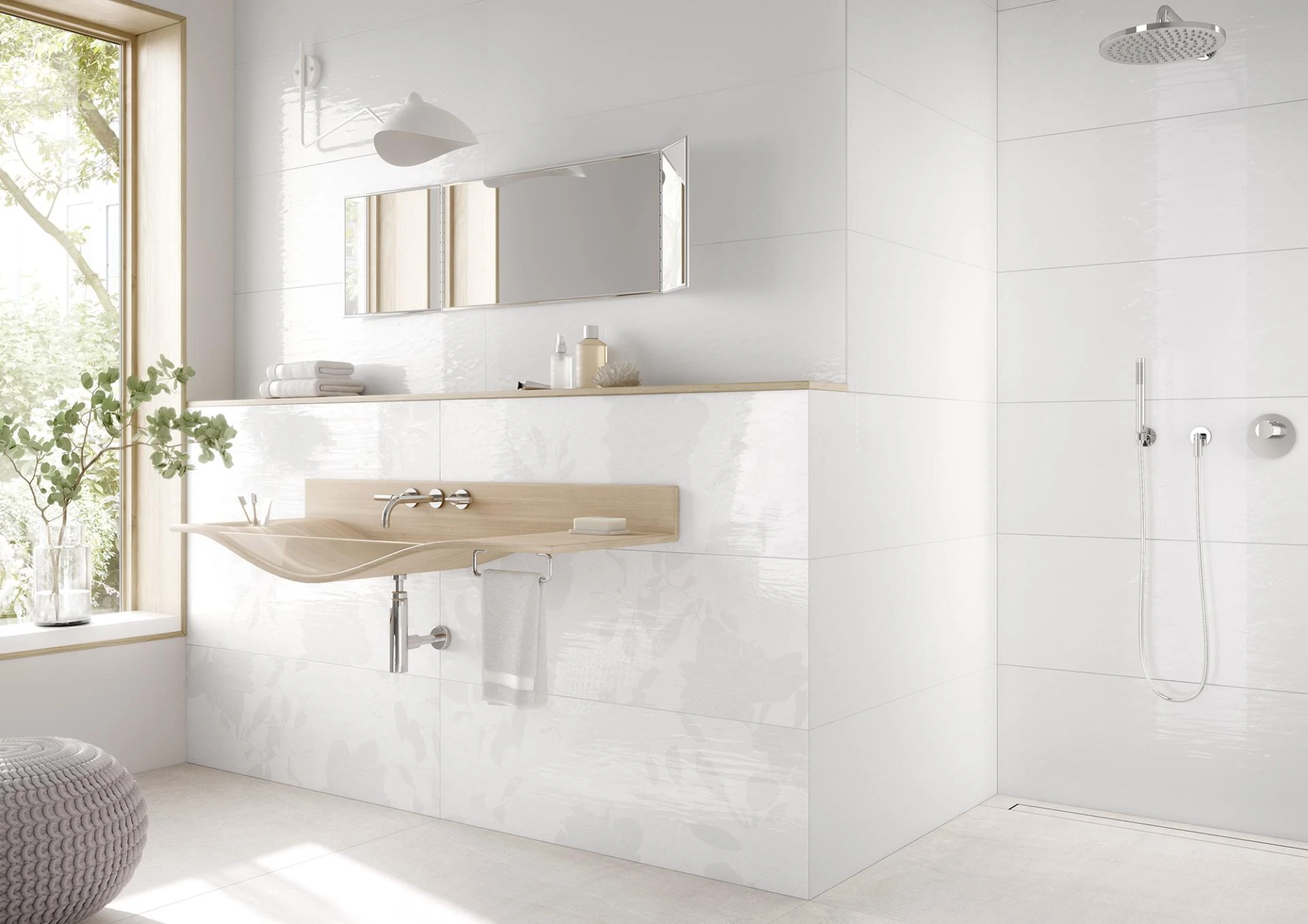 Pure White weiß glänzend, Dekor Mainau 40×120 Steingut – Ceramic District