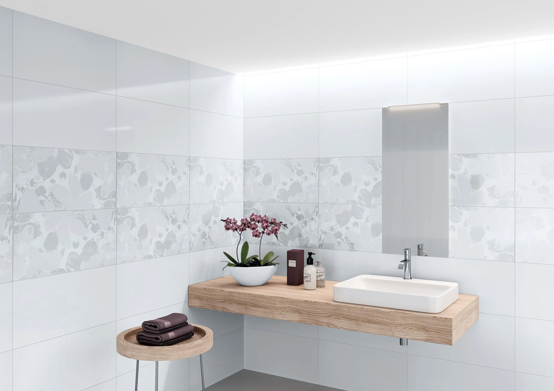 Pure White weiß glänzend, Dekor Belle 30×60 Steingut – Ceramic District