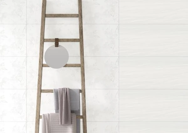 Pure White weiß wave gewellt matt, Dekor Laila 35×100 Steingut – Ceramic District